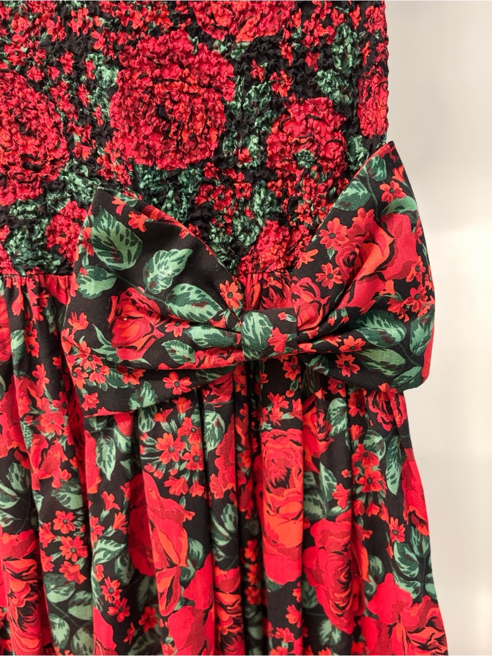 Act I New York Roses (Red & Green) Dress - Women's Elegant Rose Print Dress - Picture 5 of 9